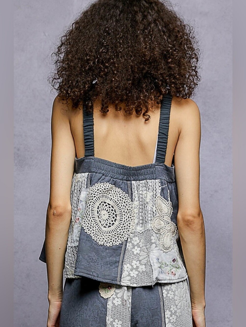 POL“Dream Patch Set“Crochet Blue Patchwork Matching Set, Pants&Tank Sz Small - Picture 5 of 16